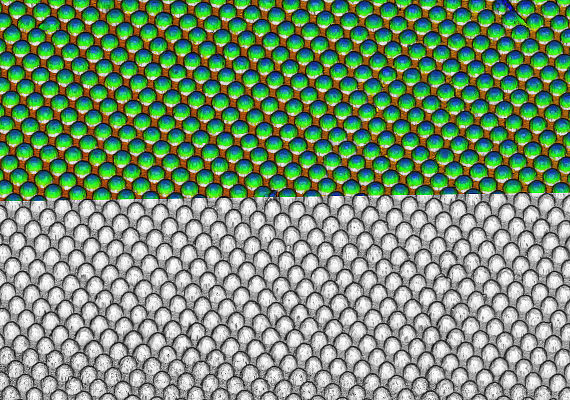 Ausschnitt aus der färbigen Punktewolke eines BGA erstellt mit der ICI Mikroskopie Technologie. Copyright AIT