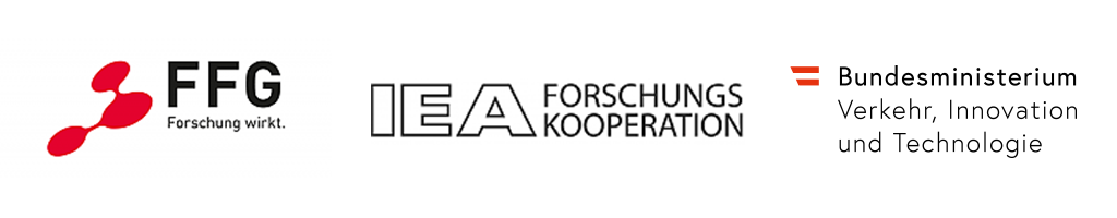 [Translate to English:] Logo der FFG (Forschung wirkt), IEA Forschungskooperation und des Bundesministerium für Verkehr, Innovation und Technologie
