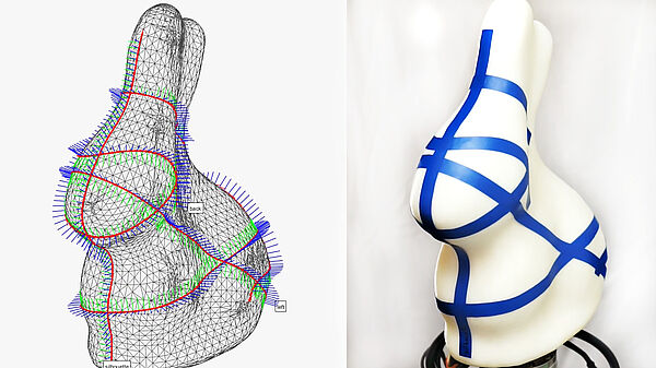 3D Objekt in form eines Hasen, der automatisiert mit Folienstreifen beklebt wurde. Copyright Christian Hartl-Nesic