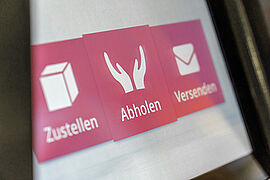 alBOX mit Icons für Zustellen, Abholen und Versenden